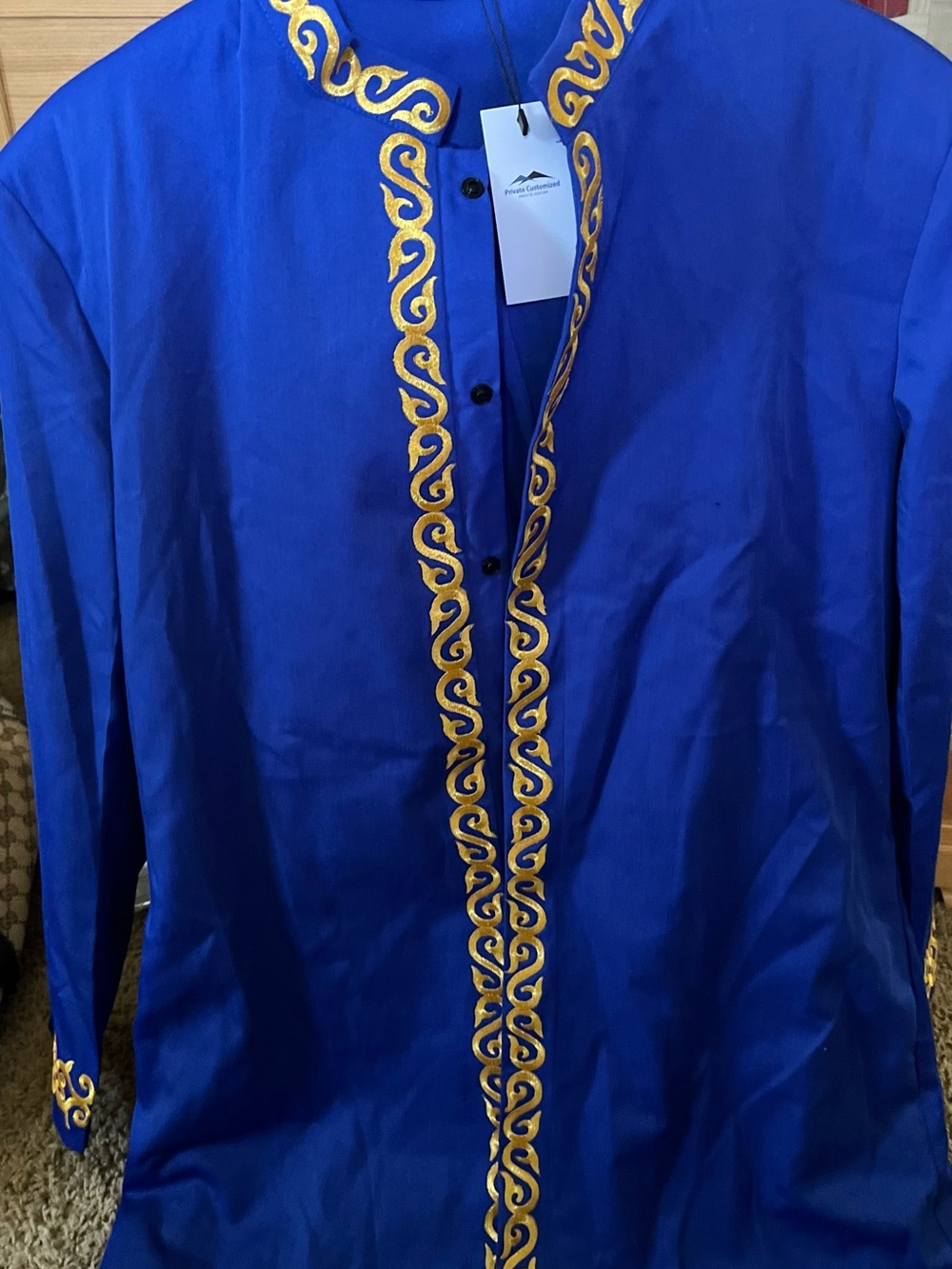 Royal Blue Embroidered Long Tunic with Gold Trim